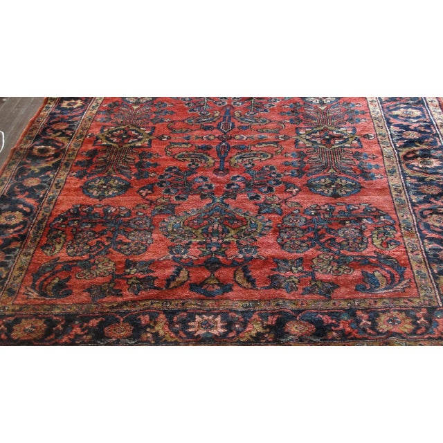 Antique Lilihan Sarouk Floral Red Rug-5' 6" X 6'3" For Sale - Image 9 of 10