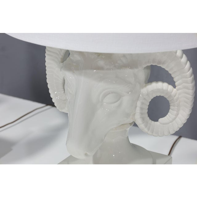 1960s 1960s Chapman White Ceramic Ram Head Lamps - a Pair For Sale - Image 5 of 9