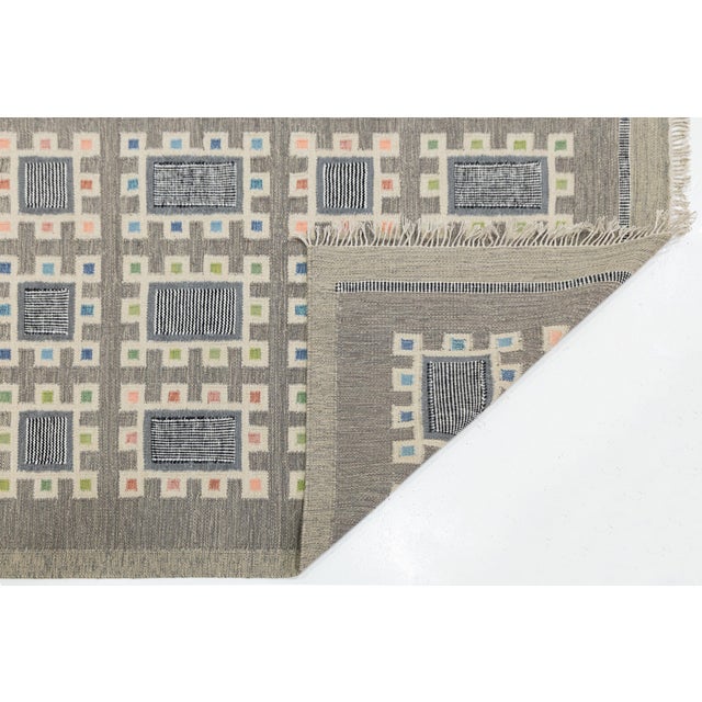 Mid-Century Modern Modern Swedish Style Flatweave Wool Rug With Geometric in in Charcoal & Pastels For Sale - Image 3 of 11