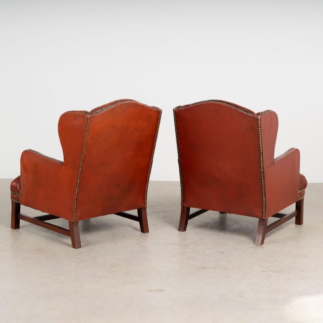 Pair of 20th Century Danish Oxblood Leather Chesterfield Wingback Club Chairs For Sale - Image 18 of 18