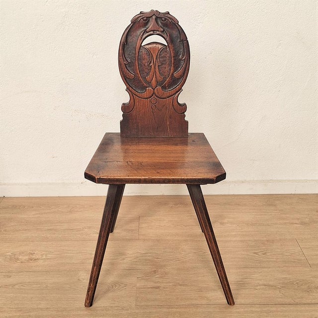 Brown Swiss Alps Folk Art Escabelle Wooden Chair, 1820s For Sale - Image 8 of 9