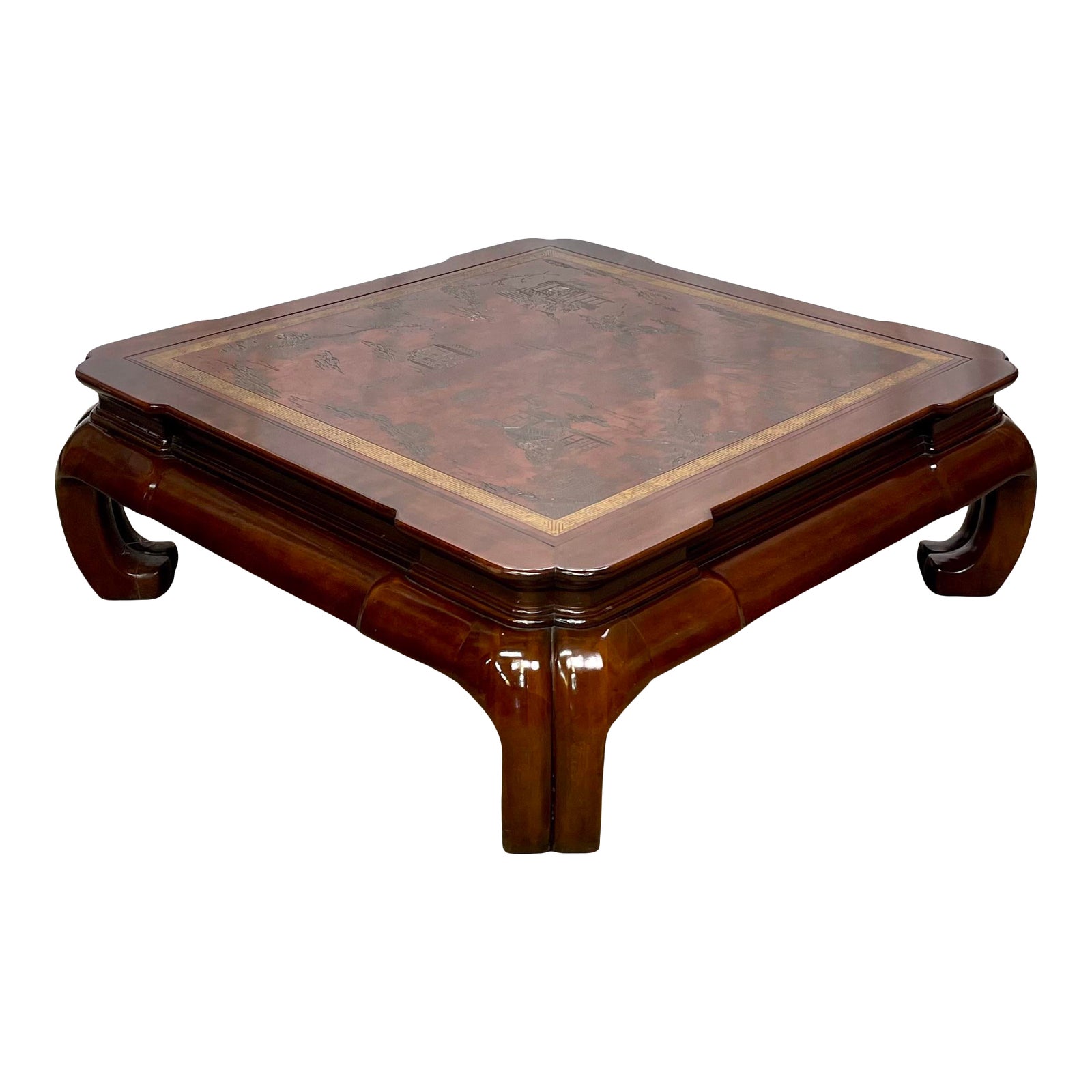 Vintage Drexel Heritage Ming Treasures Leather Inlay Coffee Table