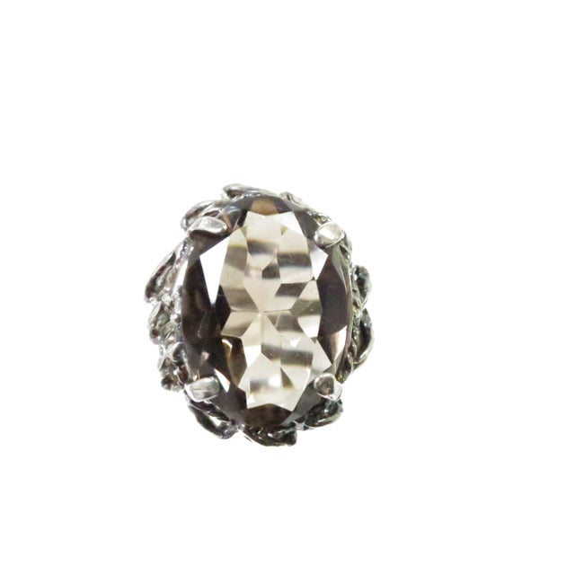 Traditional Vintage Sterling Smoky Topaz Cocktail Ring 1950s, Size 4.5 For Sale - Image 3 of 7