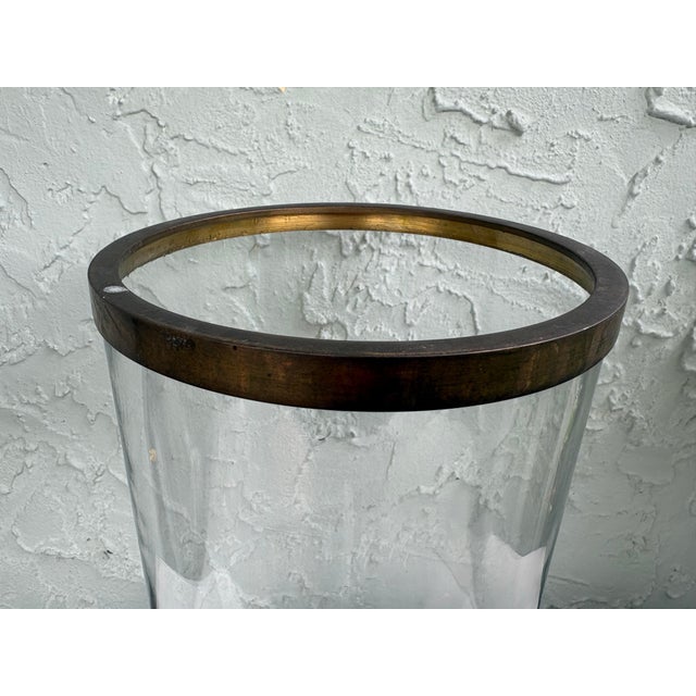 Mid-Century Modern Vintage Mid-Century Clear Glass Lamp Shade With Solid Brass Rim | Large Replacement Hurricane Shade For Sale - Image 3 of 8
