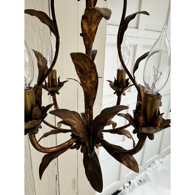 Chestnut Vintage Petite Hollywood Regency Four Light Fixture For Sale - Image 8 of 8