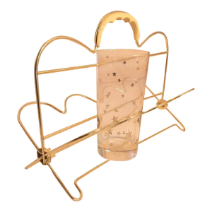 Vintage Brass Folding Glass Barware Holder