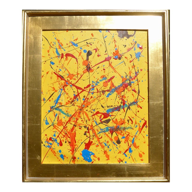 Contemporary Original Expressionist Pop Art Painting in a Gold Frame For Sale
