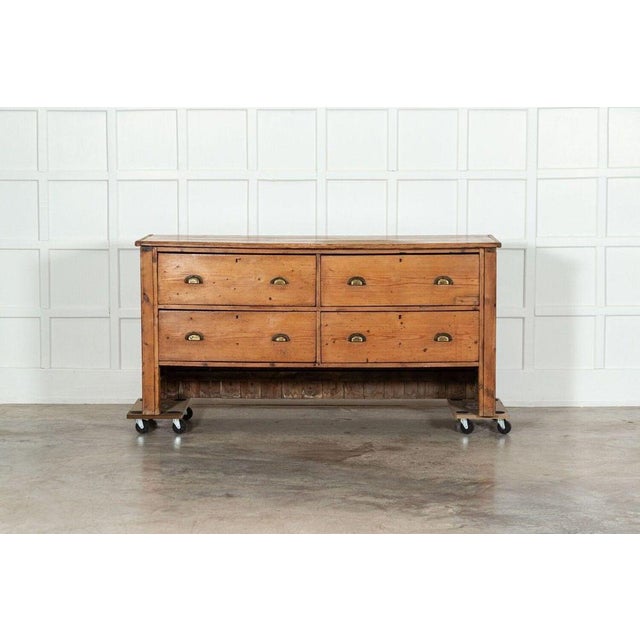 Circa 1890 Large 19thC English Pine Dresser Base. W191 x D59 x H92 cm.