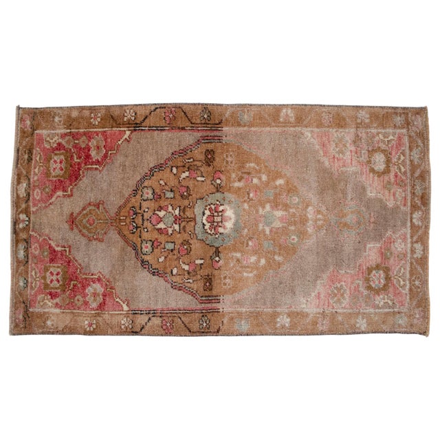 1970s Vintage Turkish Small Rug Faded Pink Brown Hand Knotted Door Mat 20"x37" For Sale - Image 5 of 13