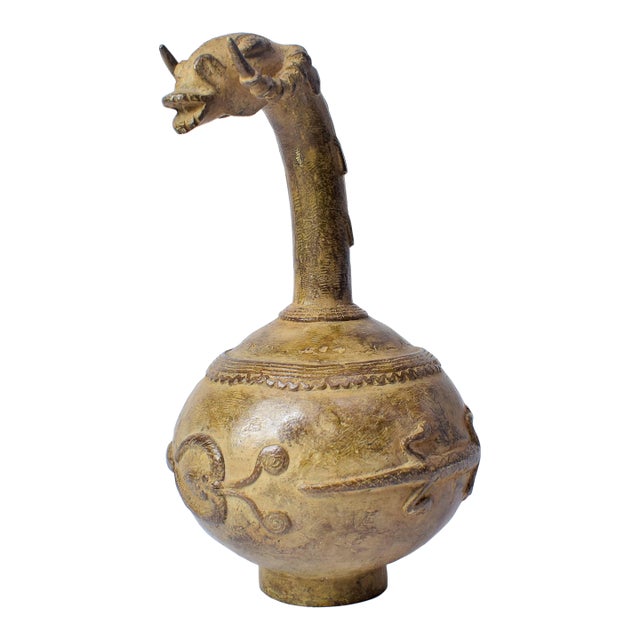 Mid 20th Century Vintage African Metal Pot With Animal Head Burkina Faso For Sale