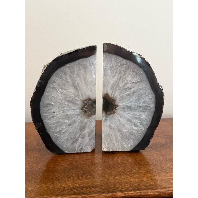 Anthropologie Vintage White Agate Geode Bookends, a Pair For Sale - Image 4 of 7