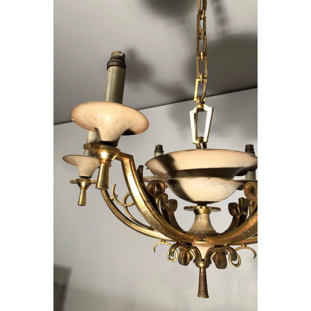 Metal Lacquered Metal and Brass Chandelier, circa 1940 For Sale - Image 7 of 13
