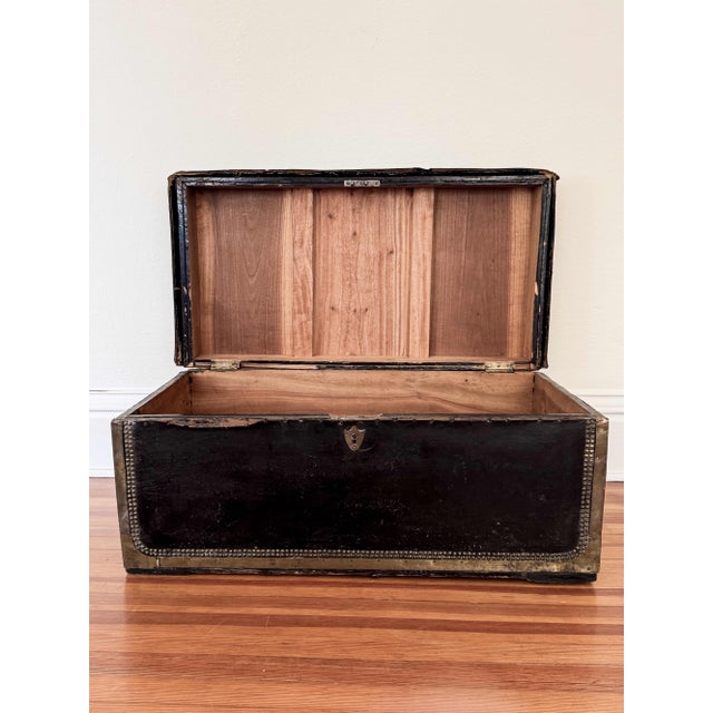 Wood 19th C English Leather & Camphor Wood Trunk For Sale - Image 7 of 10