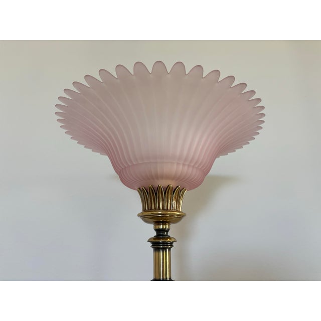1970s 1970s Hollywood Regency/Art Deco Brass With Pink Glass Floor Lamp/Torche For Sale - Image 5 of 12