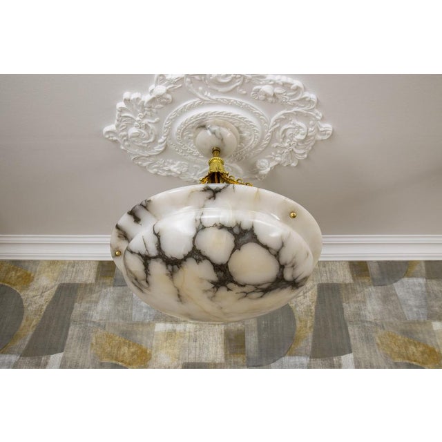 French Art Deco Black Veined Alabaster and Bronze Pendant Light, 1920s For Sale - Image 4 of 18