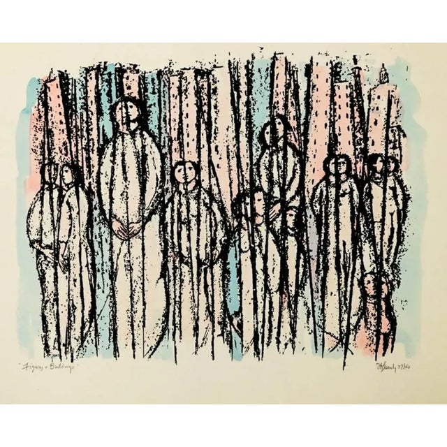 Mid-Century Modern 1976 Frank Kleinholz Figure and Buildings Serigraph For Sale - Image 3 of 3