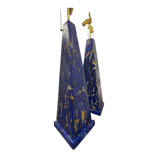 Artisan-Made Scagliola Obelisk Table Lamps Elevate your interior design with this striking pair of artisan-made scagliola...