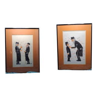1990s Matched Pair Stuart Warshaw Signed Judaica Illustration Direct Artist Provenance For Sale
