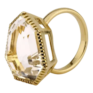 18kt Yellow Gold Byzantine Ring with Rock Crystal