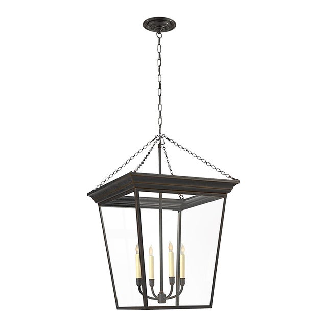 Chapman & Myers for Visual Comfort Signature Cornice Large Lantern in Bronze For Sale