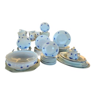 Antique Adderley England “Chelsea Blue” 75-Piece Bone China Set, 1930s • Raised For Sale