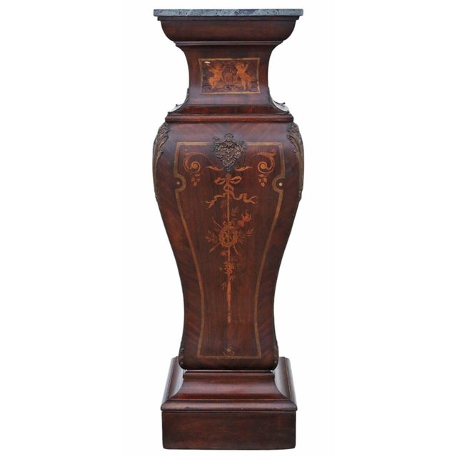 Large Antique Neoclassical Marquetry Jardiniere Stands with Ormolu Mounts and Marble Tops, 19th Century, Set of 2 For Sale - Image 4 of 13