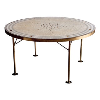 Round Mosaic Coffee Table with Brass Rim by Berthold Müller, 1950s For Sale