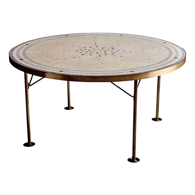 Round Mosaic Coffee Table with Brass Rim by Berthold Müller, 1950s For Sale