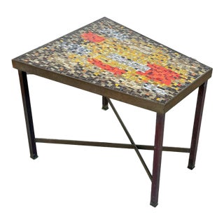 Mid-Century Modern Bronze and Murano Glass Mosaic Trapezoid Side Table in the Manner of Mosaic House / Vladimir Kagan For Sale