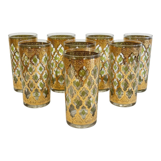 VIntage Culver Valencia 22k Gold Highball Glasses, S/8 For Sale