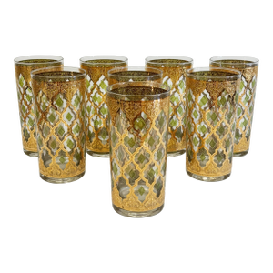 VIntage Culver Valencia 22k Gold Highball Glasses, Set of 8
