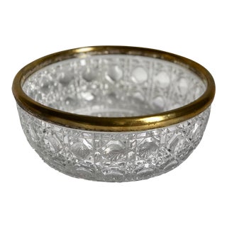 Vintage Brass Rim Crystal Bowl For Sale