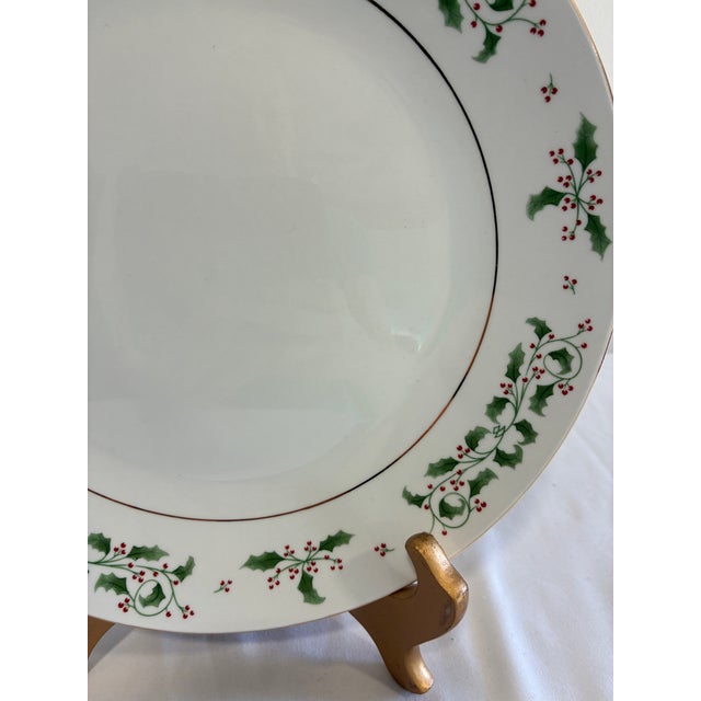 Farmhouse Vintage Holly Berry Christmas Porcelain Dinner Plates, Set of 24 For Sale - Image 3 of 12