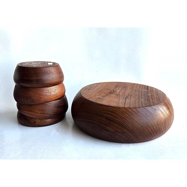 Mid 20th Century Hand-Turned Teak Wood Bowls, 5 Pieces For Sale - Image 16 of 16