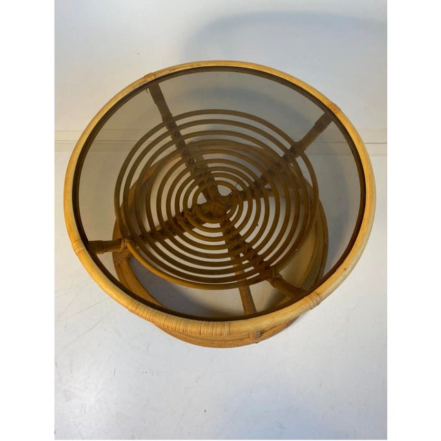 Mid-Century Modern Rattan Bamboo Swirl Coffee Table, 1980s For Sale - Image 3 of 6