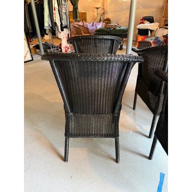 Set of 5 Lamberts Black Wicker Arm Chairs With Custom Perennials Seat Cushions For Sale - Image 14 of 14