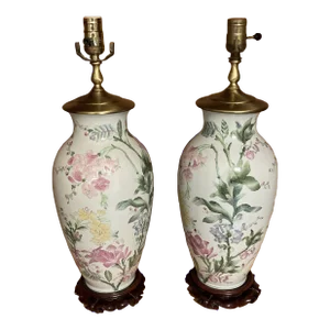 Pair of Mid-20th Century Famille Rose Ginger Jar Lamps