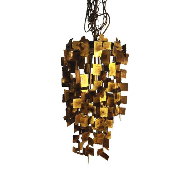 Feldman Lighting 1960s Mid Century Modern Tom Greene Brutalist Torch-Cut Brass Chandelier for Feldman 1960s For Sale - Image 4 of 10