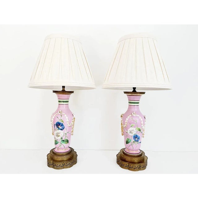 1940s French Floral Urn Lamps & Shades - A Pair For Sale - Image 10 of 10