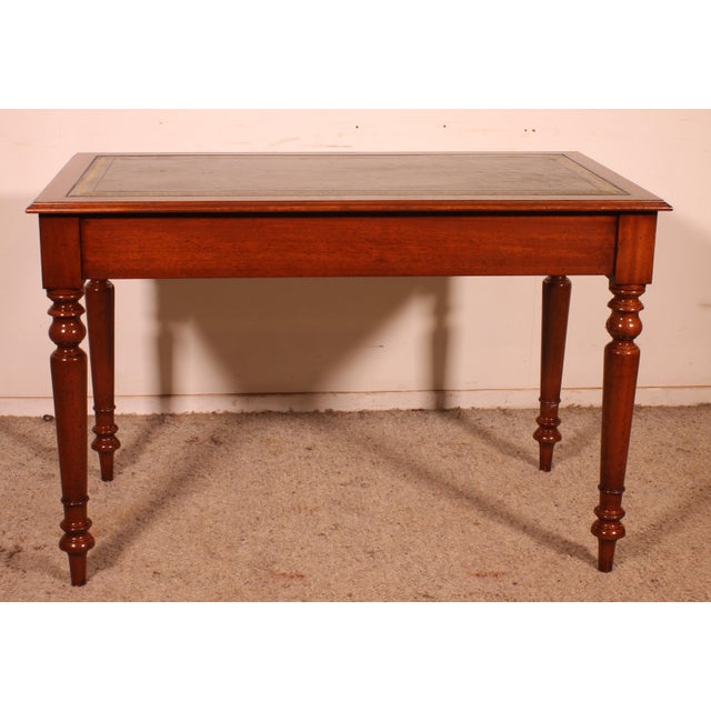 Tan Mahogany Flat Desk with Drawers and Inlays, 19th-Century For Sale - Image 8 of 14