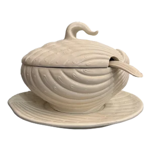 Late 20th Century Italian Ceramic Clam Shell Tureen With Ladle and Underplate