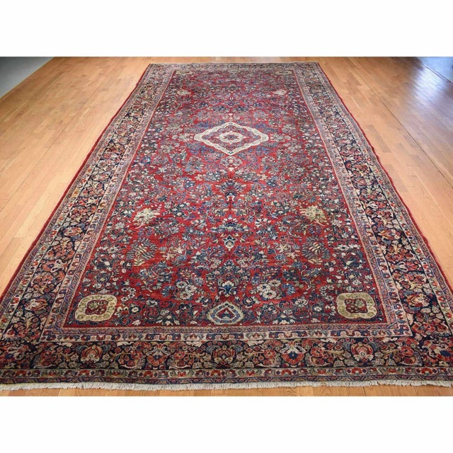 1930 9'x19'4" Barn Red Antique Persian Sarouk Rare Gallery Size Hand Knotted Wool Rug For Sale - Image 4 of 10