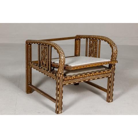 Anglo Style Bone Inlaid Armchair with Folding Back and Loop Arms For Sale - Image 10 of 12