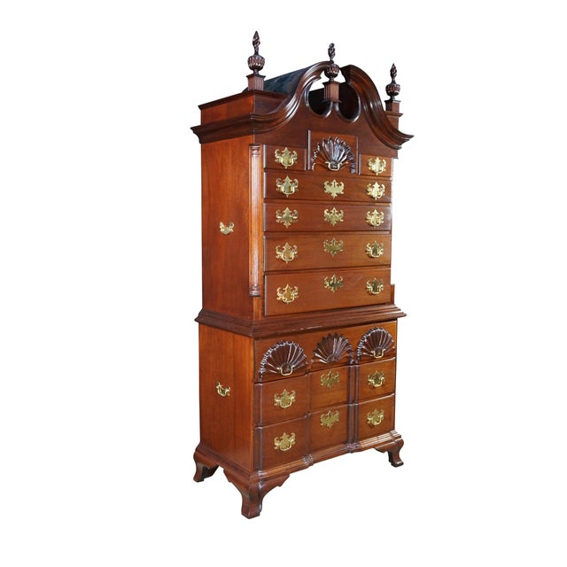 This exceptional Chippendale-style mahogany chest-on-chest highboy is a striking reproduction of 18th-century Rhode Island...