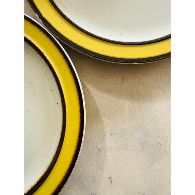 Yellow Vintage Mid-Century Modern Rainbow Stoneware Salad Plates – Citron Pattern, Set of 7 For Sale - Image 8 of 9