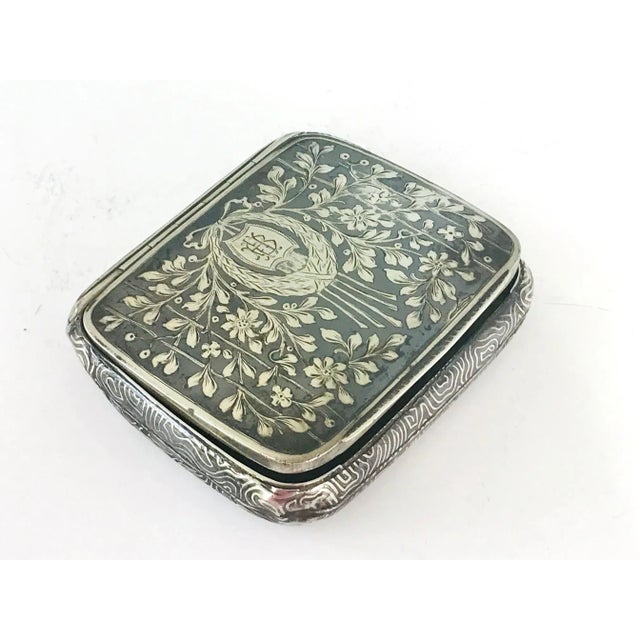 19th century Russian Niello tobacco case with hallmarks. A beautiful heavy silver niello cigarette case with Russian...