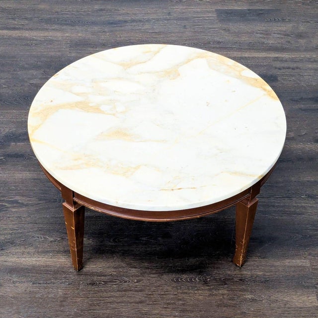 Vintage Wood Coffee Table With Marble Top For Sale - Image 4 of 5