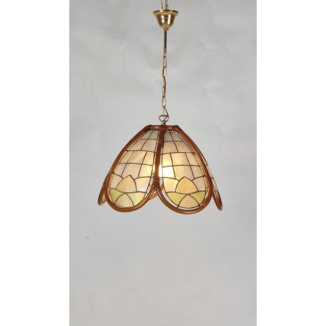 Beige Italian Bamboo Pendant Lamp, 1970s For Sale - Image 8 of 12