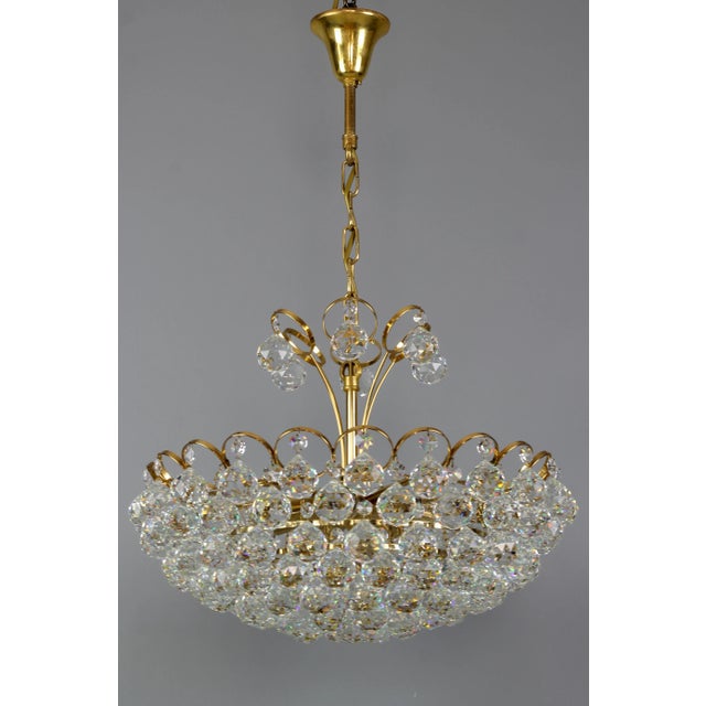 1970s Seven Light Crystal Glass and Gilt Brass Chandelier, Germany, 1970s For Sale - Image 5 of 18