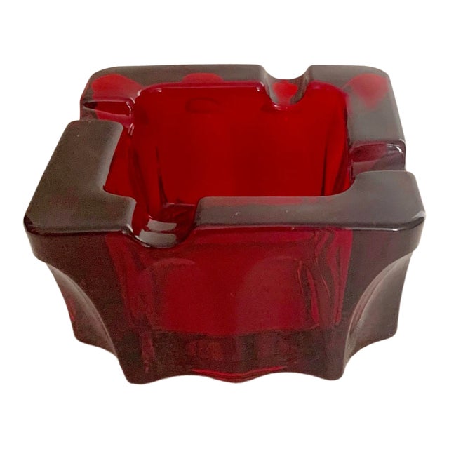 Vintage Red Glass Contemporary Modern Square Ashtray For Sale